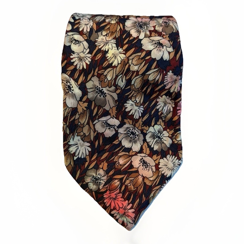 Pierre Cardin Floral Necktie Mens One Size Brown Tan Pink Vintage Classic Tie